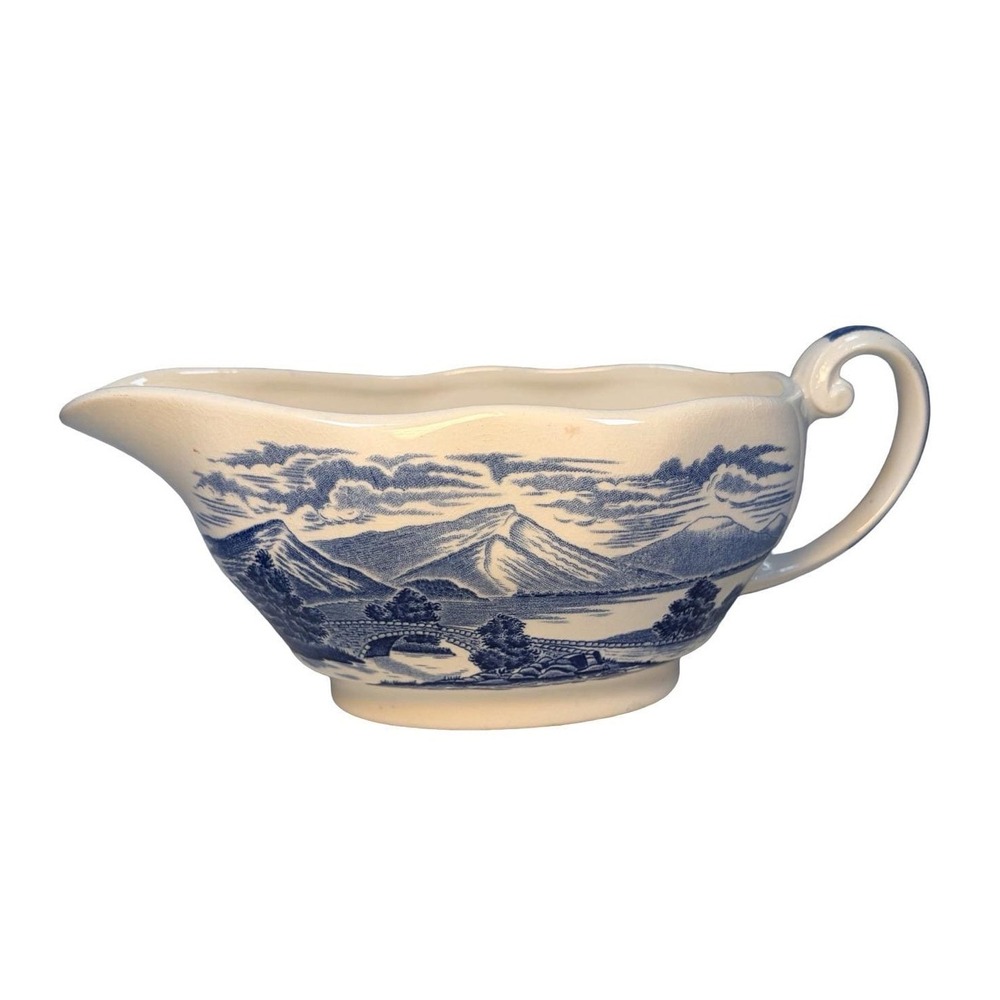 Royal Warwick Loch Maree Gravy Boat Lochs of Scotland Blue White England MCM - Picture 2 of 14